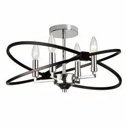 Dainolite Paloma Semi-Flush Mount Light - 4-Light - Polished Chrome And Matte Black