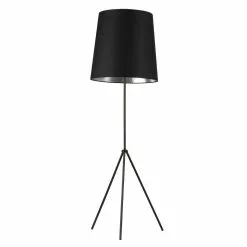 Dainolite Tripod Floor Lamp - 1-Light - Matte Black Frame - Black And Silver Shade