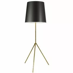 Dainolite Oversized Drum Floor Lamp - 1-Light - Aged Brass Frame - Black And White Shade