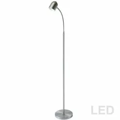 Dainolite Floor Lamp - 1-LED Light - Satin Chrome