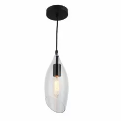 Dainolite Abba Pendant Light - 1-Light - 5-in X 12-in - Black/Glass