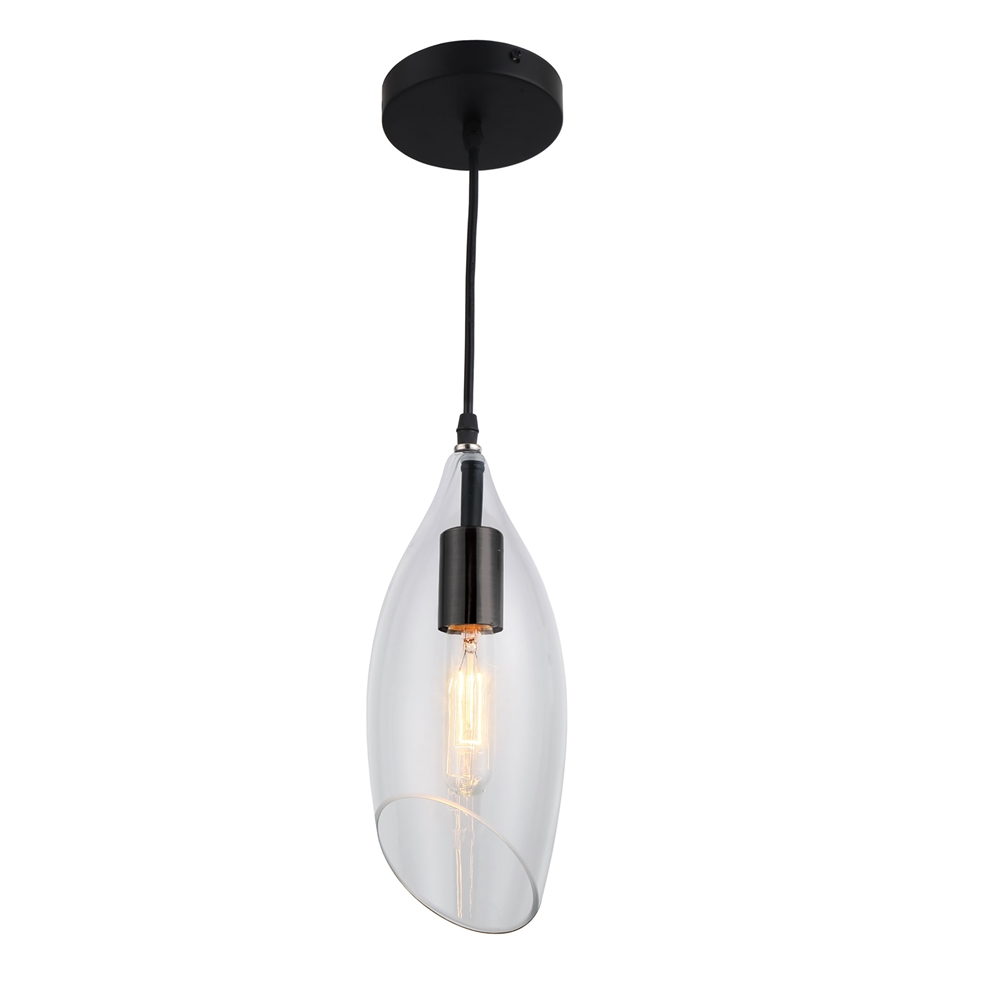 Dainolite Abba Pendant Light - 1-Light - 5-in X 12-in - Black/Glass 3 Dainolite Abba Pendant Light - 1-Light - 5-in X 12-in - Black/Glass