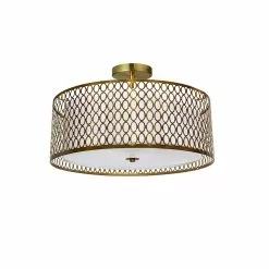 Dainolite Semi-Flush Mount Light - 3-Light - 17-in - Aged Brass And White