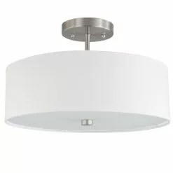 Dainolite Semi-Flush Mount Light - 3-Light - 12.25-in - Satin Chrome With White Shade
