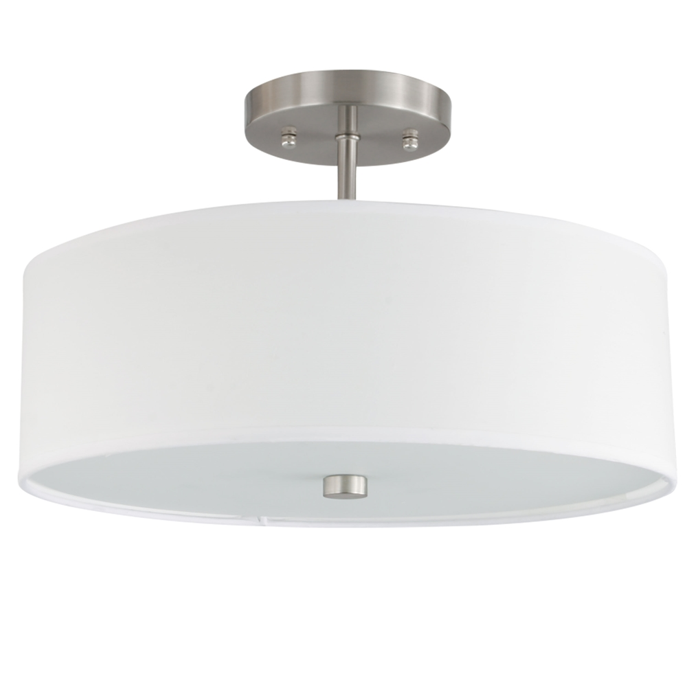 Dainolite Semi-Flush Mount Light - 3-Light - 12.25-in - Satin Chrome With White Shade 3 Dainolite Semi-Flush Mount Light - 3-Light - 12.25-in - Satin Chrome With White Shade