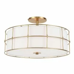 Dainolite Alcala 16-in Aged Brass And White Transitional Semi-Flush Mount Light